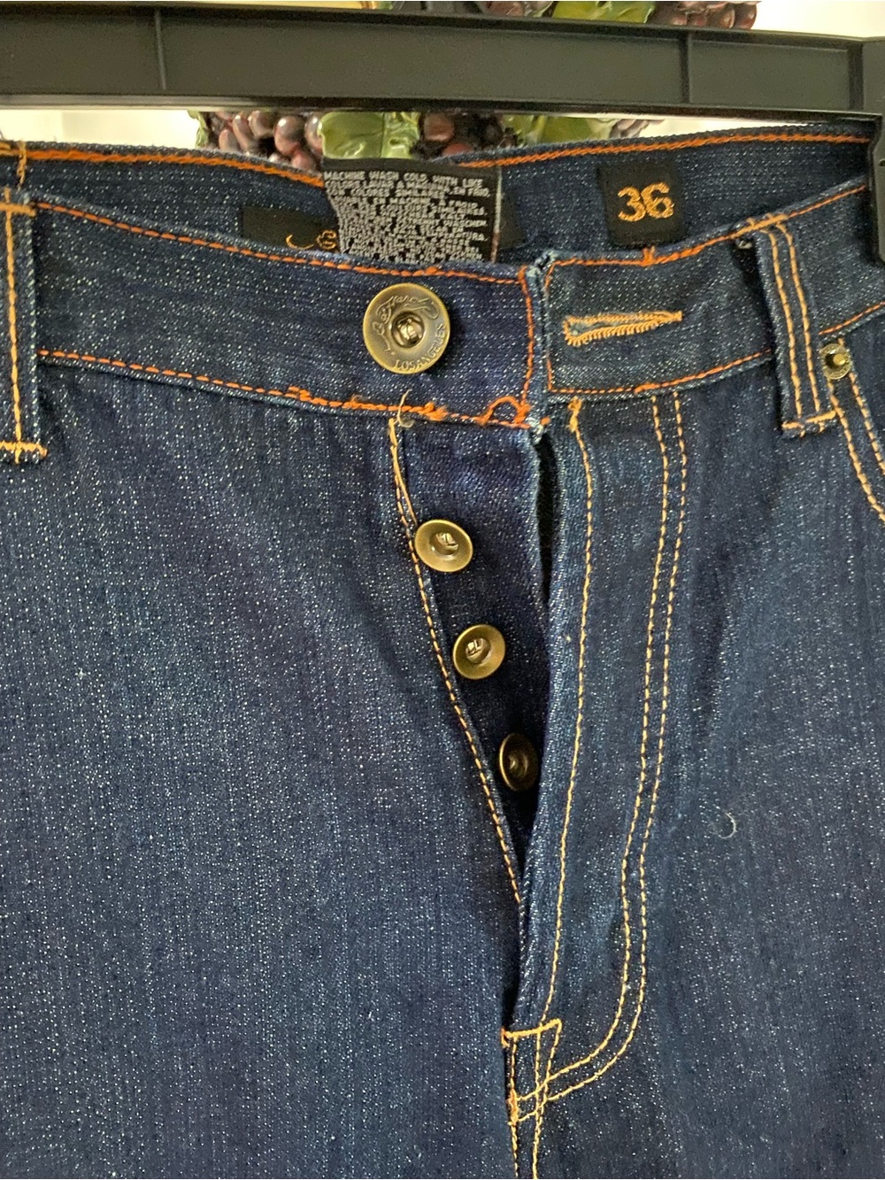 Ed Hardy Dark Blue Denim Jean Shorts with Contrast Stitching - Picture 4 of 10